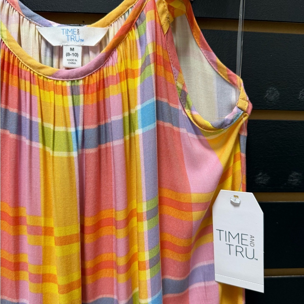 Time & Tru Plaid Ruffle Strap Midi Dress M NWT - Picture 2 of 4